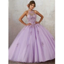 Лавандовое бальное платье Бальные платья Иллюзия лиф Вышивка Тюль платья для выпускного вечера со стразами элегантные милые 16 платья