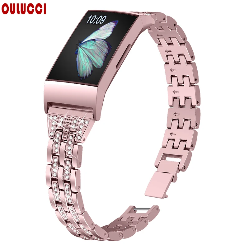 

OULUCCI Metal Stainless Strap For Fitbit Charge 2 Band forluxury bracelet Fitbit charge 3 Strap Smart bracelet For Women Men