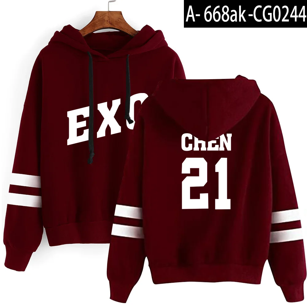 Kpop EXO толстовки для женщин Harajuku Повседневный Спортивный костюм Свободная Толстовка с капюшоном с принтом цифр корейские свободные толстовки мягкие простые - Цвет: red