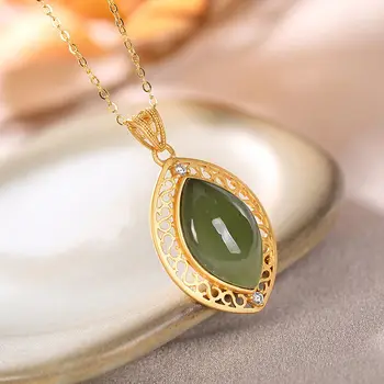 

Original New silver inlaid natural Hetian sapphire hollow diamond pendant necklace Chinese style retro charming women's jewelry