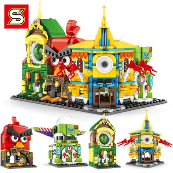 

SY6801 Mini Street View Bricks Angry Bird Yellow Man Light Year Forest Magic House Assembling Building Blocks Children's Toys