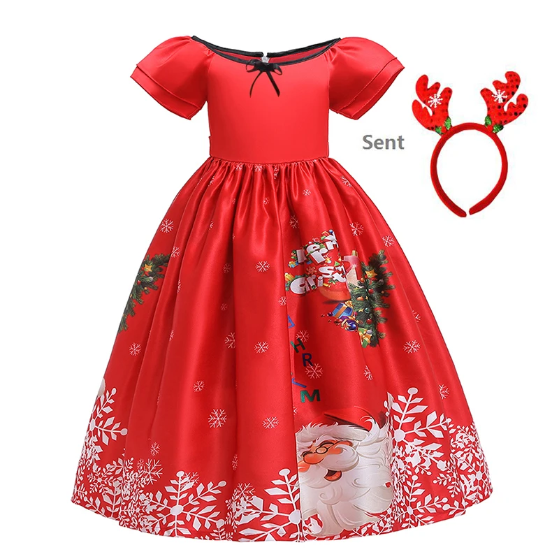 

Christmas Children Evening Party Dress Christmas Tree Santa Claus Pattern Kids Dresses Girls Princess Dress Girls Wedding Gown
