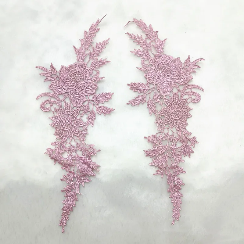Vintage Colors Flower Embroidery Lace Appliqued Fabric Jacquard Ribbon Lace Fabric Sewing Trims Patch Scrapbooking 2Pcs = 1Pair,lace ribbon,lace fabric,lace sewing accessories,lace sewing supplies,lace accessories,clothing accessories,lace decoration,clothing craft accessories,sewing patches