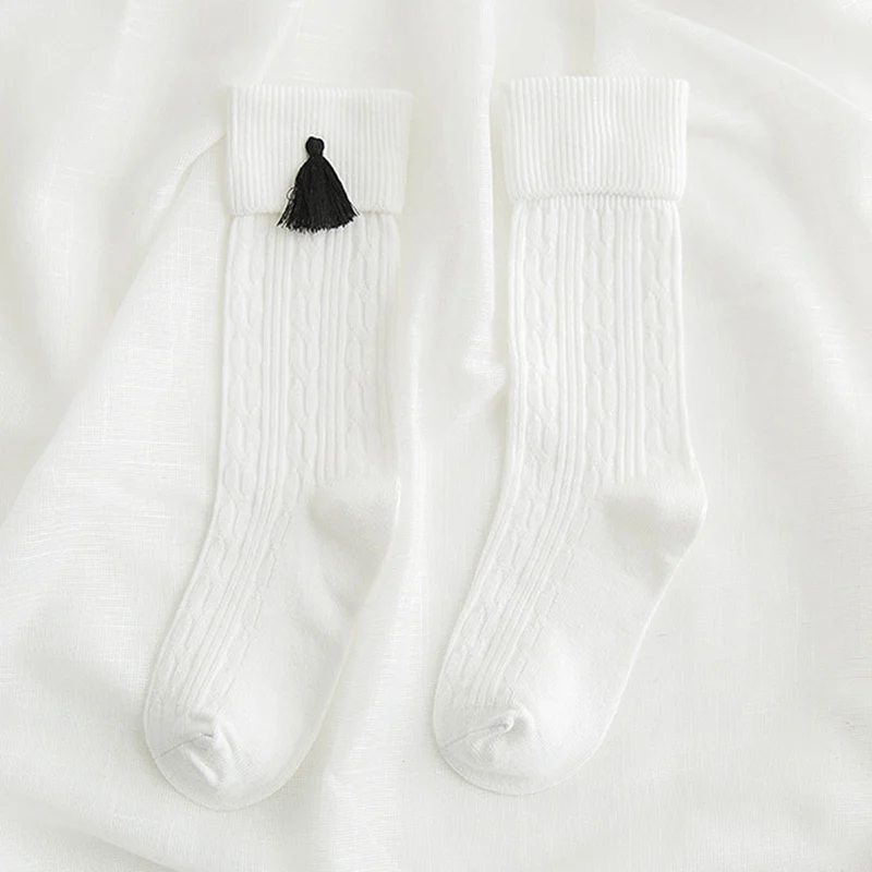 New Tassel Kids Socks Cotton Baby Kid Knee High Socks Kid Princess Girls Socks Children Clothing Accessories - Color: WT