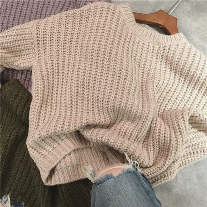 Осенне-зимний вязаный свитер для женщин, большой размер, свободный длинный рукав, длинный теплый свитер, джемпер