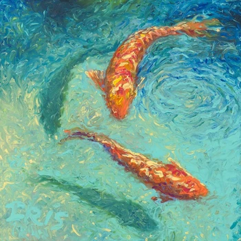

Hand painted Wholesale Price High Quality Abstract Animals Carp Oil Painting On Canvas lively goldfish Paintings wall art