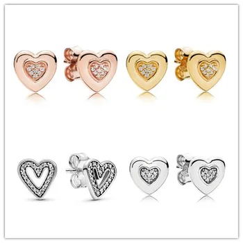 

925 Sterling Silver Earring Sparkling Freehand Heart Stud Earrings For Women Wedding Party Fashion Jewelry