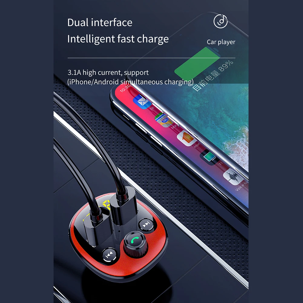 Автомобильный Bluetooth fm-передатчик с двумя 3.1A usb зарядными портами Hands-Free Автомобильное зарядное устройство радио приемник mp3-плеер