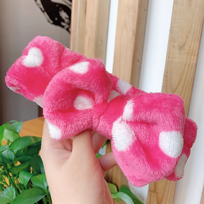 Корейская мода, коралловый флис, бант, повязка на голову для женщин, в горошек, в полоску, для мытья лица, макияж, мягкие эластичные ленты для волос Детские аксессуары для волос для девочек