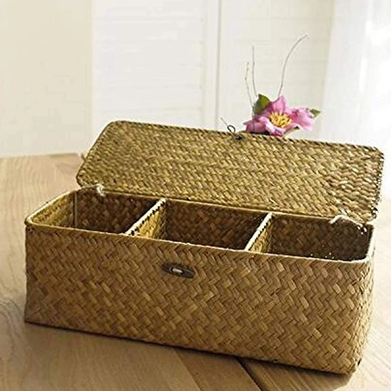 Toilet Paper Basket- 3 Plaid Rattan Toilet Bathroom Storage Organizer Basket- Jewelry Cosmetic Storage Basket 5