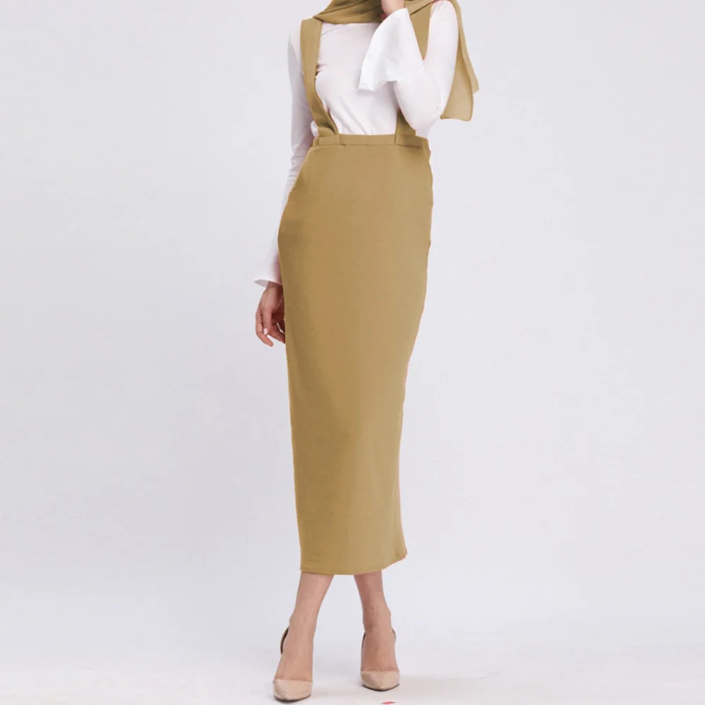 Strap Skirt Юбка с двумя лямками на плечах, женская мусульманская облегающая юбка-карандаш с высокой талией, Женская Повседневная Длинная юбка на подтяжках длиной до щиколотки - Цвет: Strap Skirt