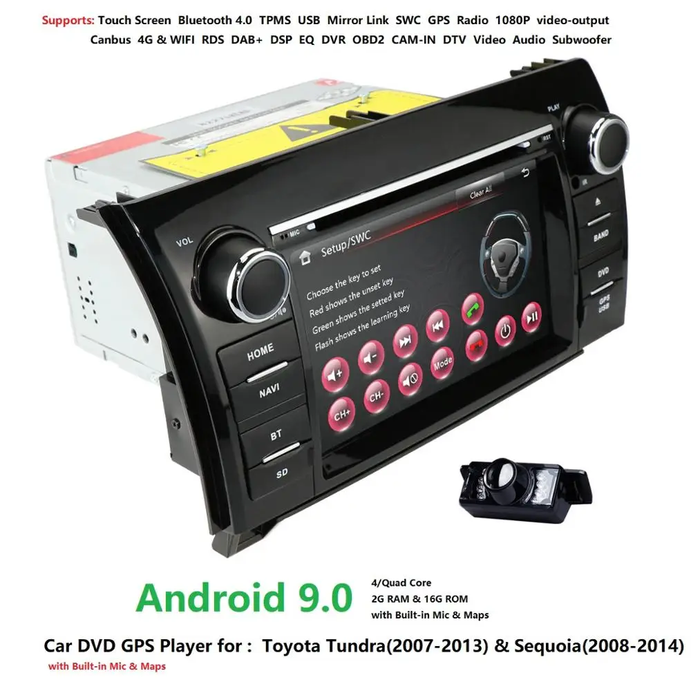Discount For Toyota Tundra 2007-2013 / Sequoia Stereo GPS Navi Android 9.0 Car GPS DAB+SWC RDS DVR DVBT BT 4G WIFI CAM MAP QuadCore 2GRAM 1