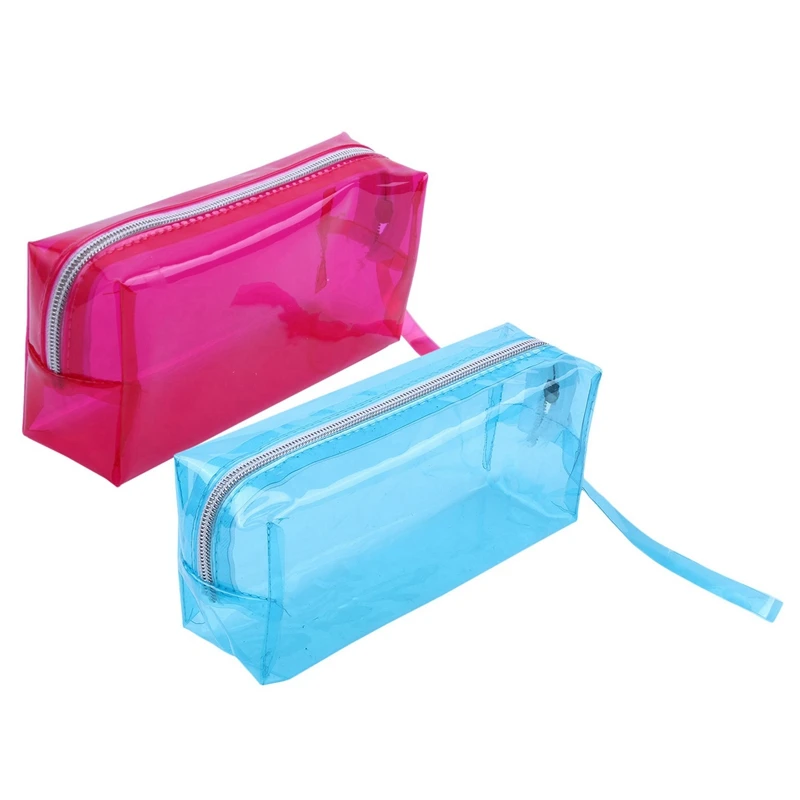 

HOT-2 Pcs Transparent Pencil Cases Zipper School Girl Cute Pencil Cases 19.5X 6 X 9Cm, Blue & Rose Red