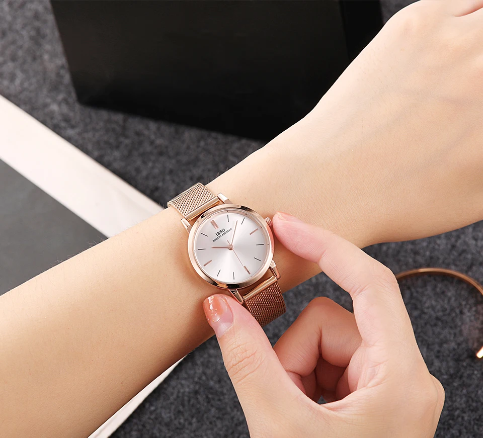 IBSO женские кварцевые часы с кристальным браслетом, роскошный ремешок из розового золота, женский браслет на запястье, ювелирный набор, рождественский подарок, часы для женщин