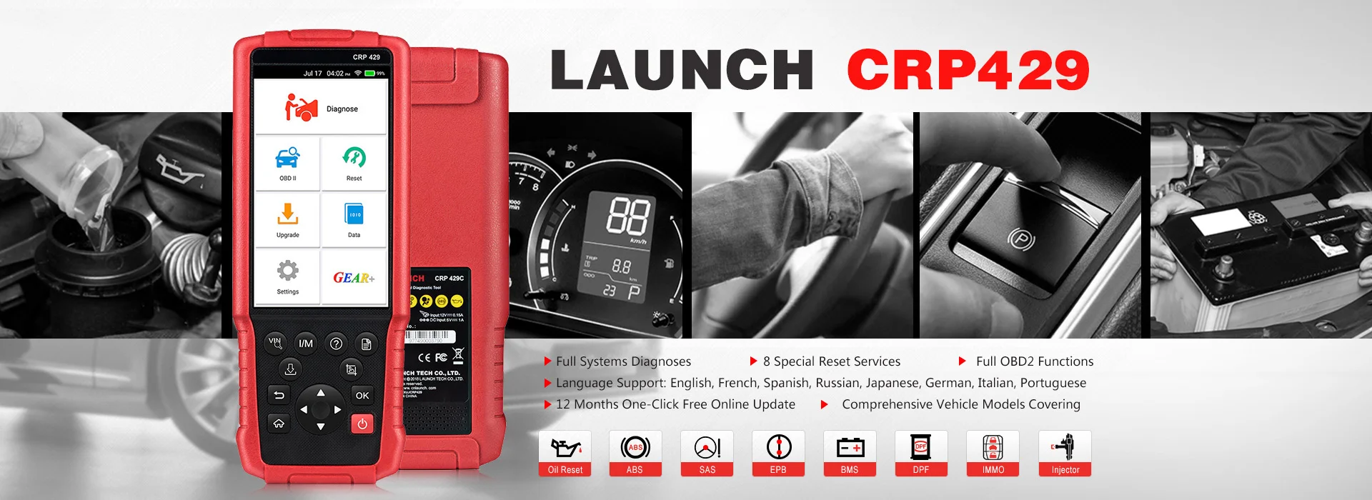 Launch X431 CRP429 OBD2 сканер OBD диагностический сканирующий инструмент автоматический считыватель кодов вся система диагностики CRP 429 PK X431 CRP429C IMMO DPF