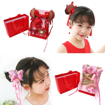 

Brand Girls Cute Hair Accessories Scented Children Gift Box Set Tang Suit Tiara Tassel Kids Girls Baby Girls Hair Accessories