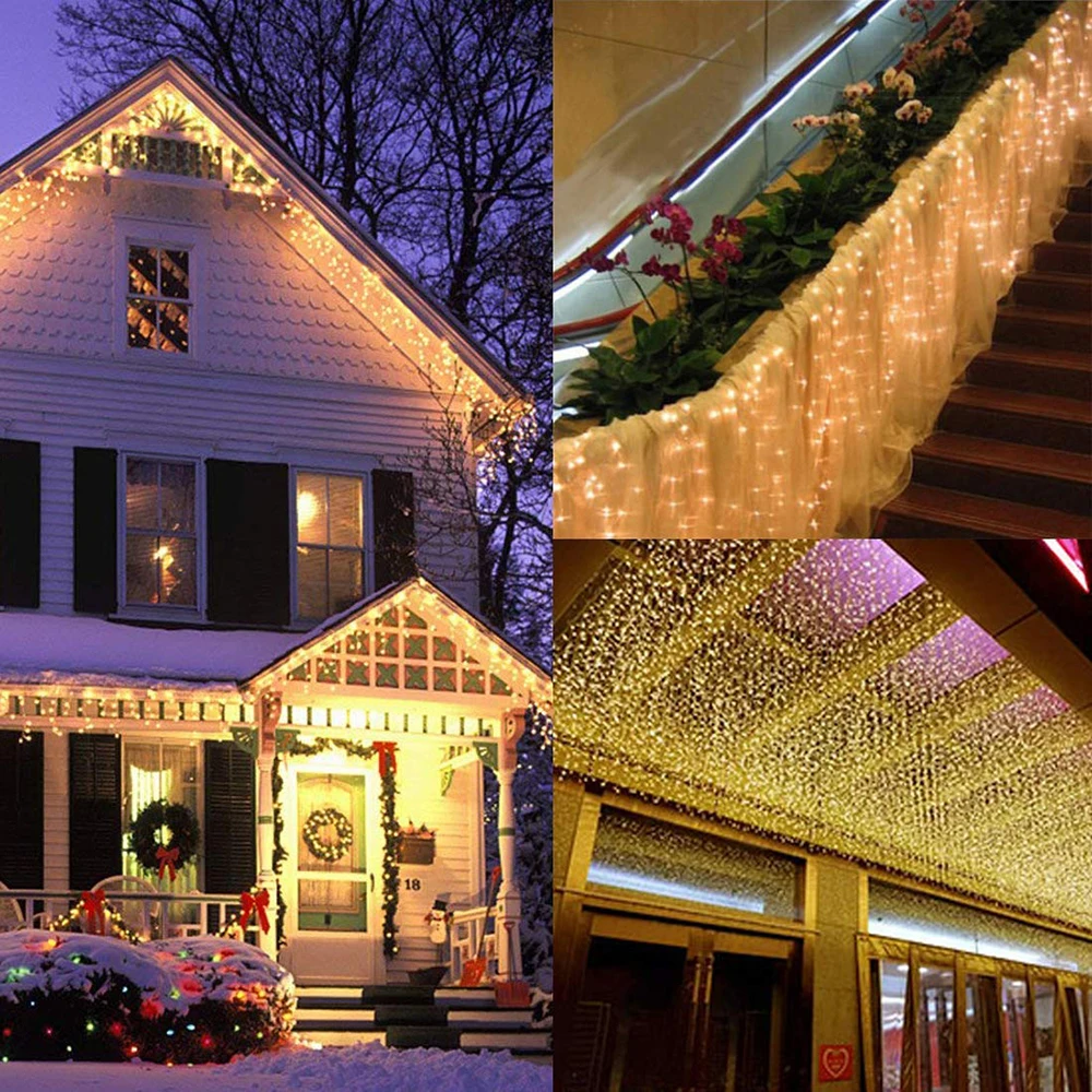3,5 м, 5 м, Рождественский светодиодный светильник для занавесок, сосулька, гирлянда для улицы, водонепроницаемый светодиодный, для свадьбы, вечеринки, сада, сцены, декоративный Сказочный свет