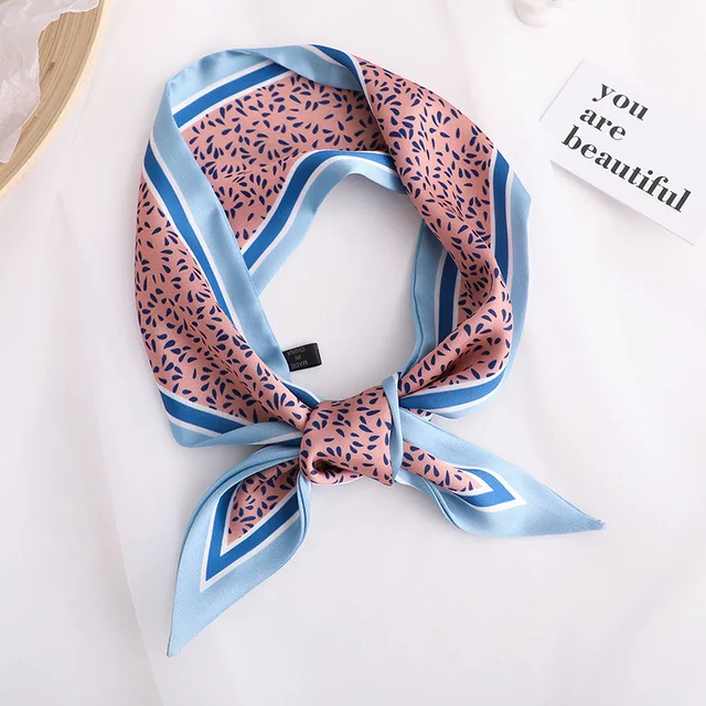 Sweet Love Print Women Small Silk Scarf Handle Bag Ribbons Female Head Scarves Sharp angle Green 90*10cm 38