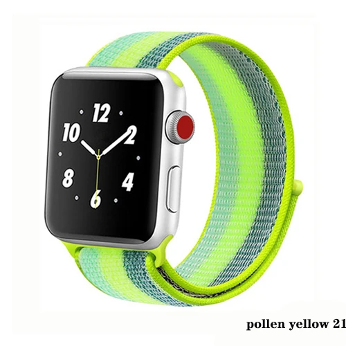 Нейлон pulseira для apple watch band 4 44 мм 40 мм(iwatch 5) apple watch 3 2 1 ремешок 42 мм 38 мм дышащий браслет ремень аксессуары - Цвет ремешка: pollen yellow 21
