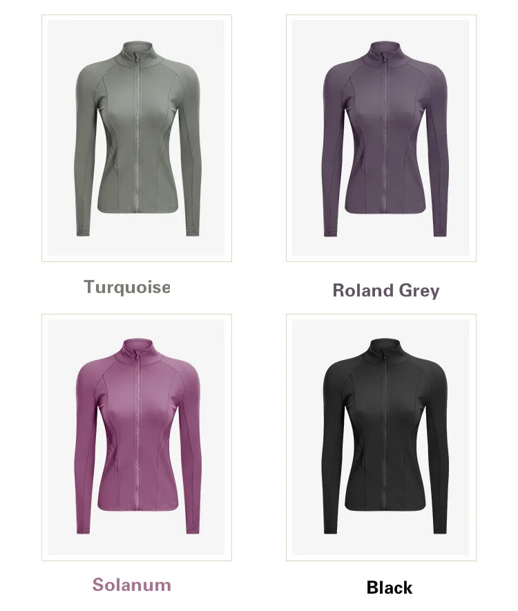 Colorvalue Naked-feel Fabric Slim Fit Yoga Sport Jacket Women Full Zipper Ribbed Gym Fitness Coat with Two Pocket/Thumb Holes