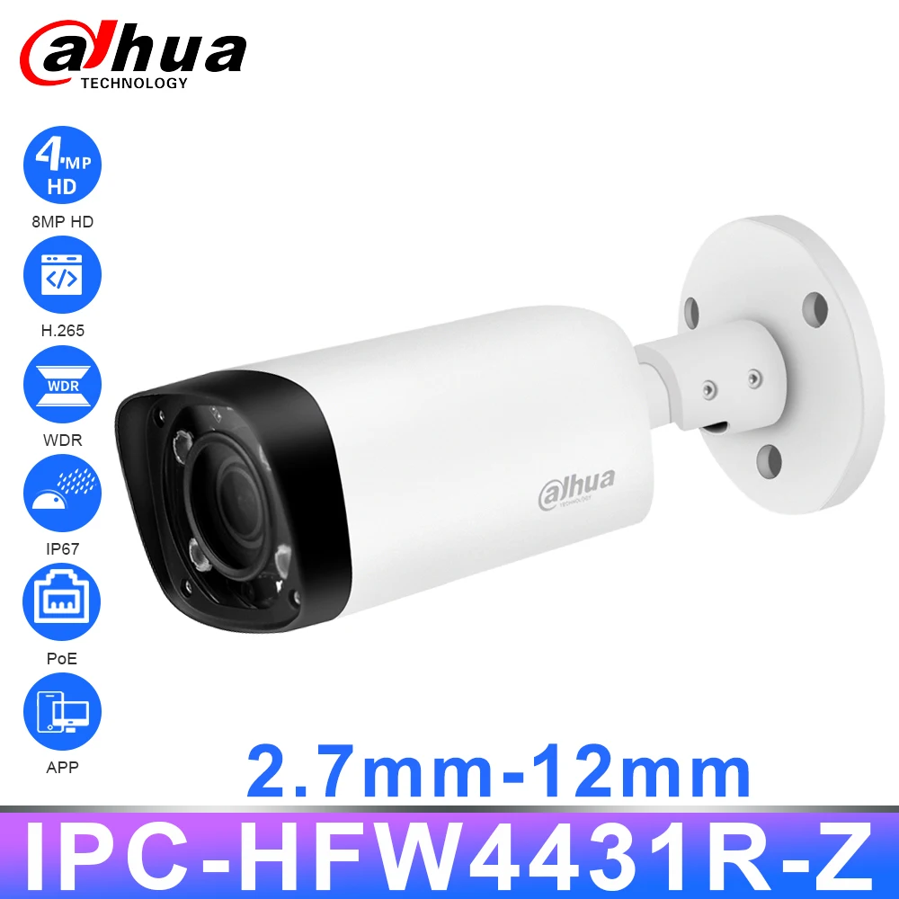 Dahua IP Камера Безопасности HD 4MP IPC HFW4431R Z сетевая пуля Camara IR80M 2 7 12 мм Электрический зум объектив H.265 PoE камера Веб