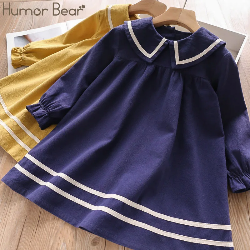 Humor Bear/студенческое платье для девочек г. Новое Детское платье для девочек вечерние платья принцессы с отворотами в студенческом стиле модная одежда для маленьких детей - Color: blue BZ501B