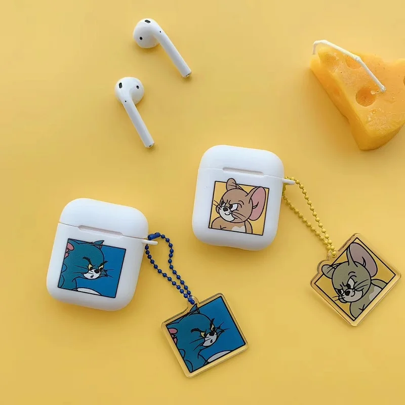 

Funny Cartoon Tom Jerry mouse cat Bluetooth headset cover for apple airpods 1 2 wireless headphone soft earphone charging box