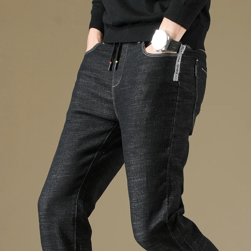 Для мужчин для бизнес на каждый день Slim fit эластичные джинсы с модным принтом мужской эластичная кулиска на талии хлопковые обтягивающие джинсы