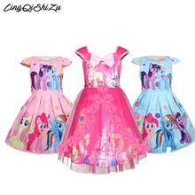 Платье для девочек с изображением пони; платье-пачка с изображением единорога; платье принцессы с цветочным рисунком; Кружевной Костюм с принтом Маленького Пони для девочек; 5606