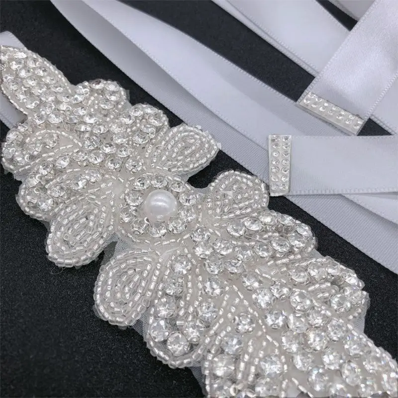 12 Colors Bridal Wedding Waist Belt Handmade Delicate Beaded Rhinestone Bownot Imitation Pearl Dress Gown Decorative Wide Sashes