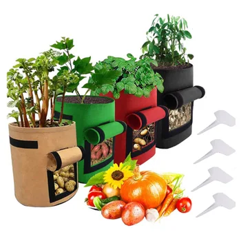 

4 Pcs 7 Gallon Garden Grow Bags with Flap Window Strap Handles Large Nursery Pots for Planting Vegetables+4x Plant Label