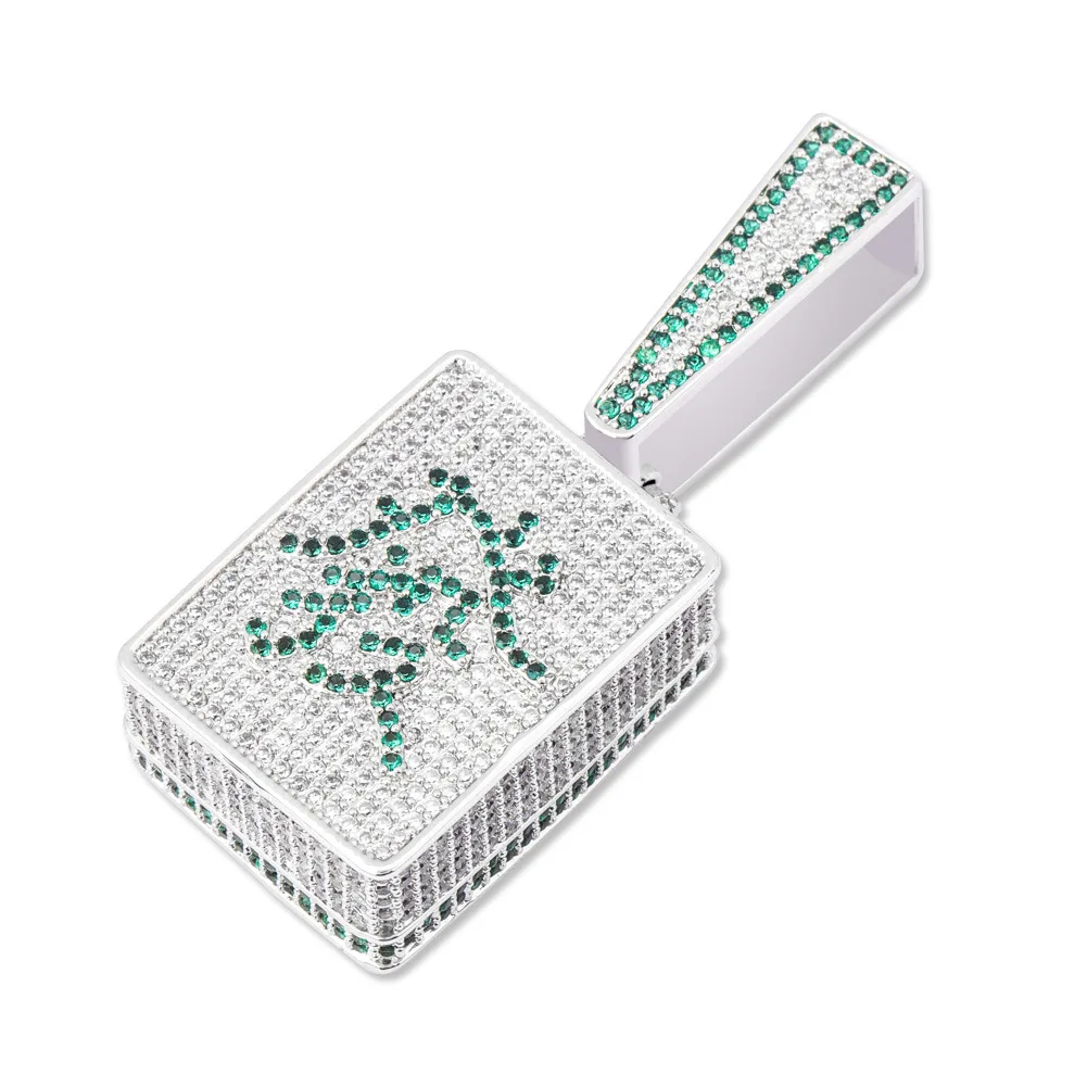 Iced Out кубический циркон Bling китайский фа Маджонг ожерелье и кулон для мужчин и женщин хип хоп ювелирные изделия ожерелья из кубического диоксида циркония для подарков