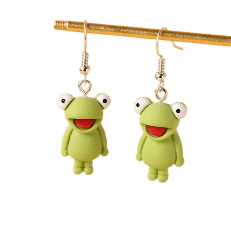 Серьги-подвески с зеленой лягушкой для женщин милые аксессуары ювелирные