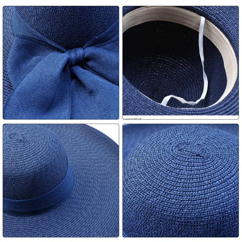 Женская большая соломенная шляпа Bowknot Floppy Складная пляжная шляпа от солнца бежевая