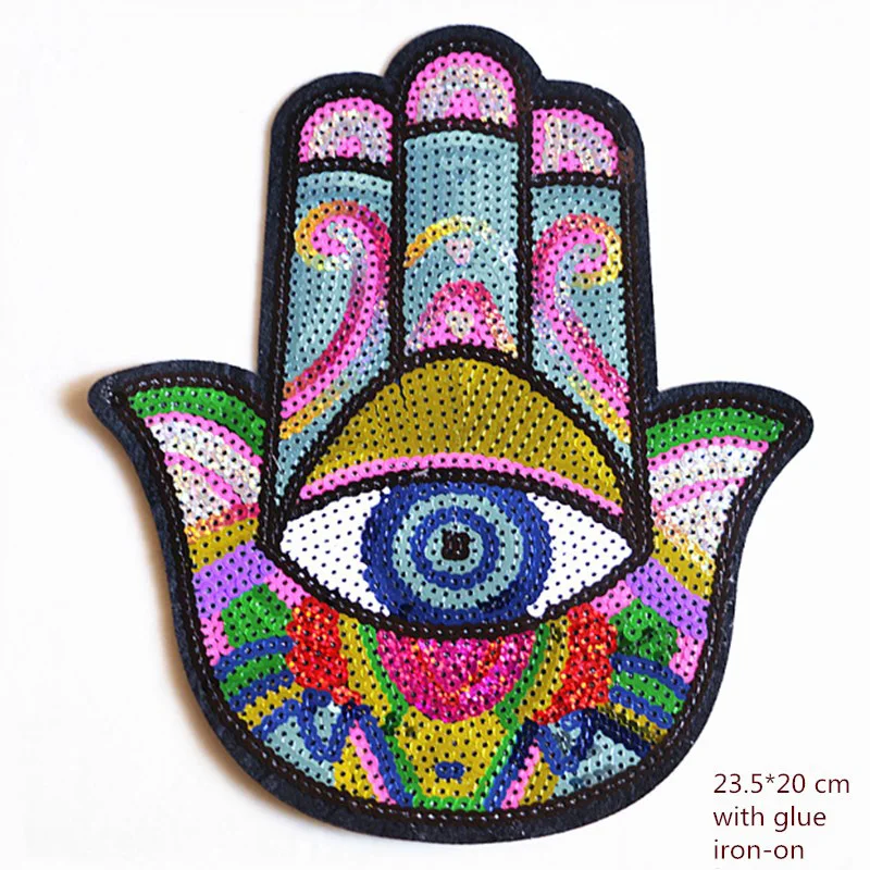 Evil Eye Sequined Patch Embroidery Hole Cloth Patch Clothing Denim  Decorative Middle East Fashion Applique