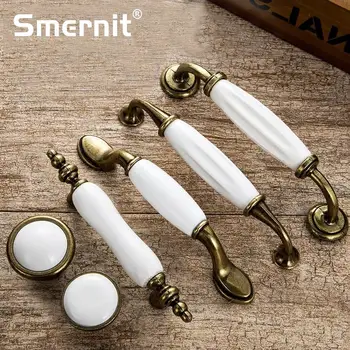 

Antique Door Handles for Kitchen Cabinets Knobs and Handles White Ceramic Door Handle European Furniture Handles Drawer Pulls