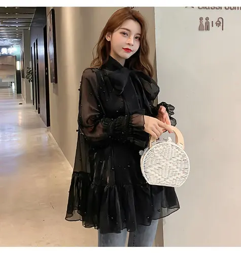 black ZYQ1751 Комплект из двух предметов с рюшами HG, женские милые рубашки, короткий жилет, свободные простые элегантные топы, новые осенние женские комплекты из двух предметов ZYQ1751 - Цвет: black ZYQ1751