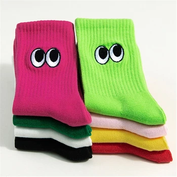 

Women Fashion Cotton Socks Eyes and Face Embroidery Socks Novelty Pattern Creative Lovers Sox Harajuku