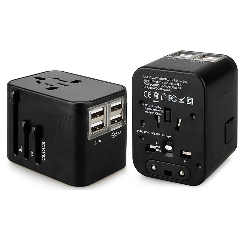 Universal Travel USB Charger Adapter with EU US AU Plug for Mobile Phone Adapters 4 USB Charger CE.ROHS.FCC approved