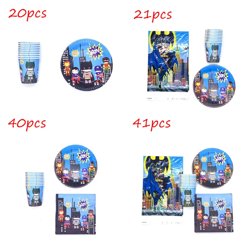 

41pcs Superhero Cartoon Batman Birthday Party Decorations Tablecloth Supplies Iron Man Disposable Cup Plate Napkin Tableware Set