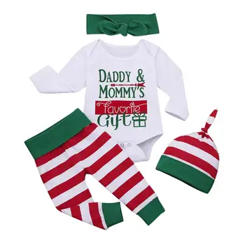 

Cute Baby Girl Clothes 2019 New Newborn Infant Girls Boys Christmas Long Sleeve Letter Bodysuit Stripe Pant Outfits Set