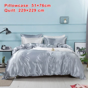 

3pcs/set Quilt Cover+Pillowcases Satin Silk Imitation Bedding Set Duvet Quilt Cover Pillow Cases Decor durable