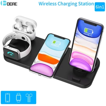 

6 In 1 15W Wireless Charger Pad Qi Induction Fast Charging Holder for Apple Watch 5 4 3 2 1 For Airpods Pro IPhone 11 XS XR X 8