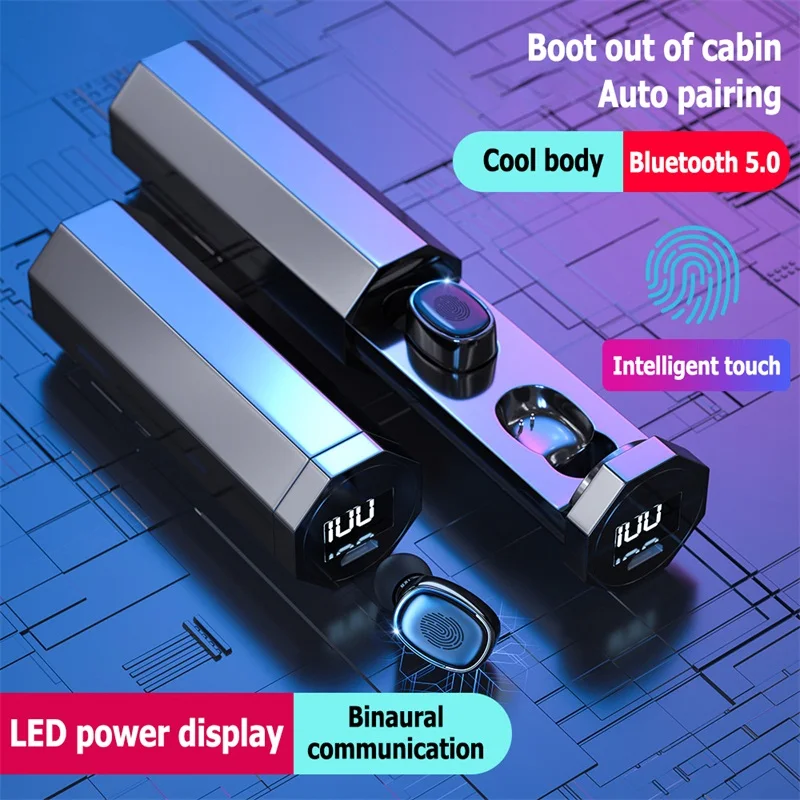 Wireless Bluetooth 5 0 Headphones B9 Sport Earphone MIC Earbuds with LED Display For Xiaomi Huawei Samsung In ear Headsets