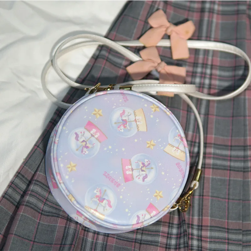 

2019 Japanese Cute Unicorn Small Round Bag Children's Cartoon Decal Cross-body Bag Mini Girl Heart Shoulder Bag Pink Coin Purse