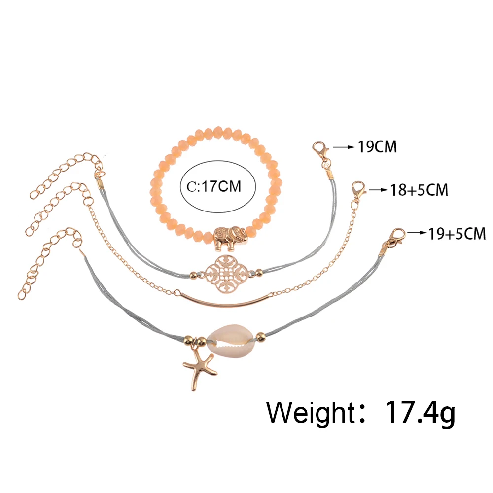Sindlan 4 шт. в богемном стиле слон в виде ракушки натуральный браслет набор золотой цветок Морская звезда браслеты-талисманы для женщин наручные ювелирные изделия