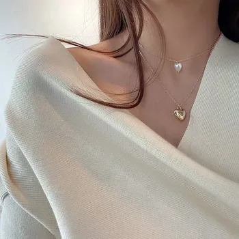 

Kpop Fashion Female Clavicle Heart-Shaped Pearl Pendant Peach Heart Multi-Layer Clavicle Neck Chain Necklace Aesthetic Jewelry
