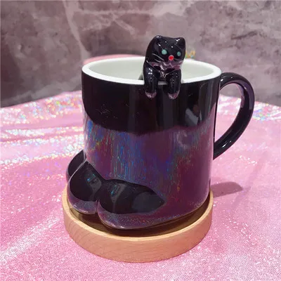 With Spoon Oussirro Милая керамика чашка мультяшная кружка креативная стеклянная большая емкость молочная чашка пара подарок кофейная чашка - Цвет: With Spoon