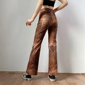 

Women's Crocodile Print Wide Leg Long Trousers Loose High Waist Casual Pants