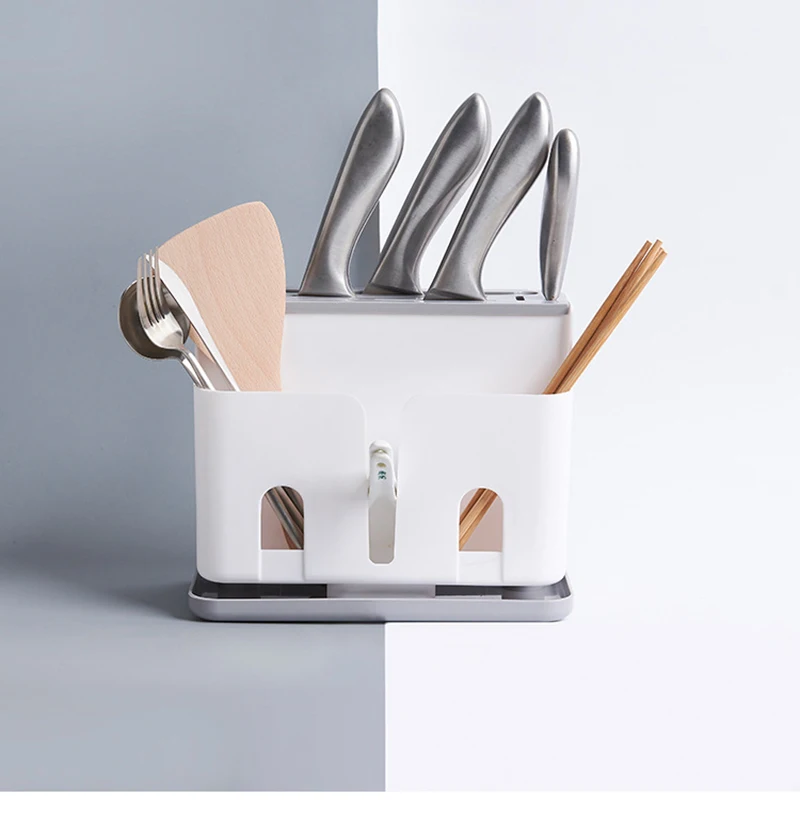 Multifunctional floor knife holder Kitchen supplies chopsticks cage rice spoon tableware storage plastic rack9
